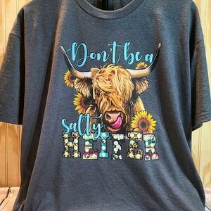 Dont Be A Salty Heifer Funny Highland Cow Graphic Charcoal Short Sleeve Tee